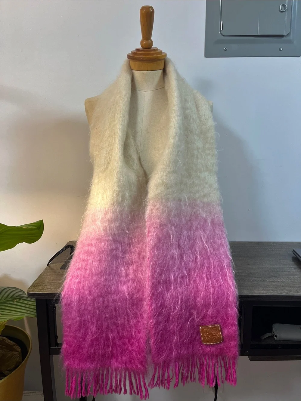 LOEWE Cozy Ombre Pink & Cream Mohair Scarf